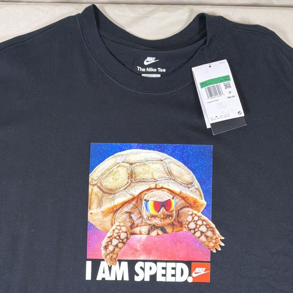 Nike Mens T-Shirt Black I am Speed Tortoise Meme Shirt NWT